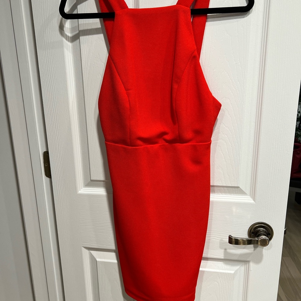 AQ/AQ Vibrant Red Midi Sheath Dress